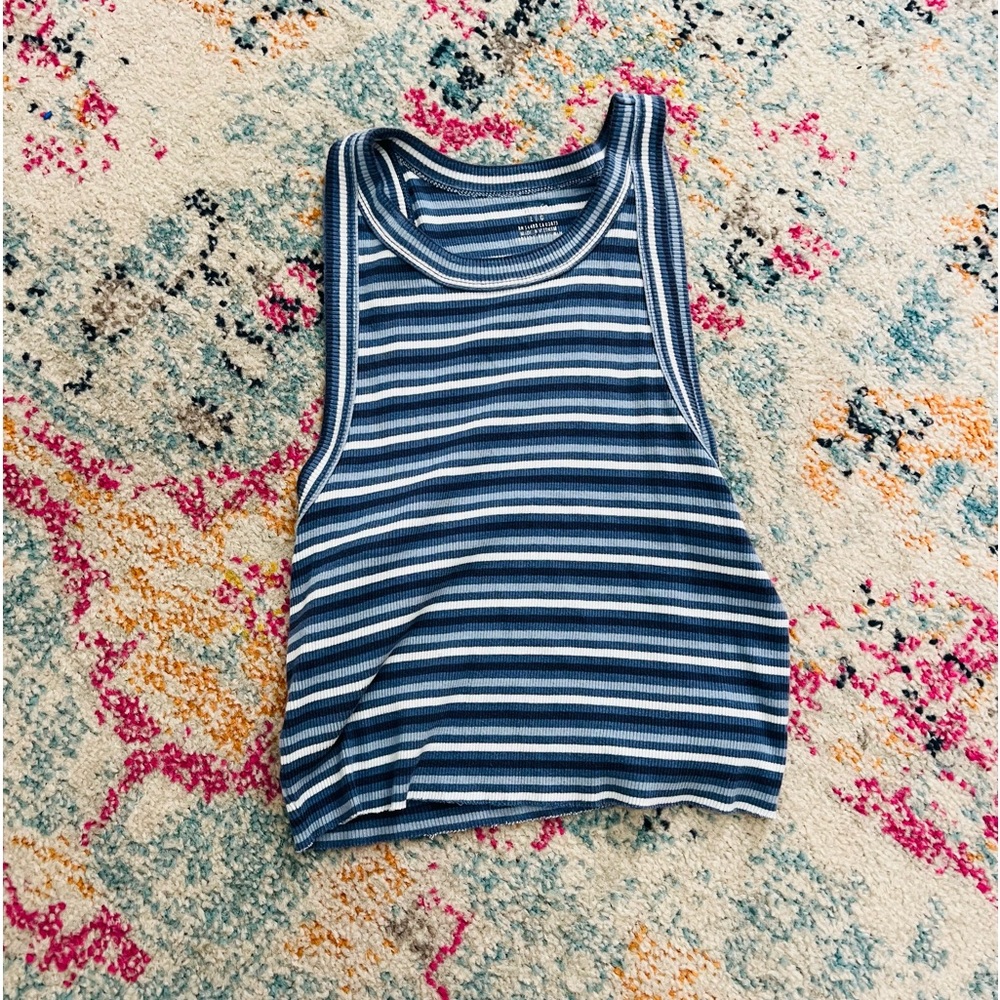 Aerie high neck blue and white scooped tanked tee